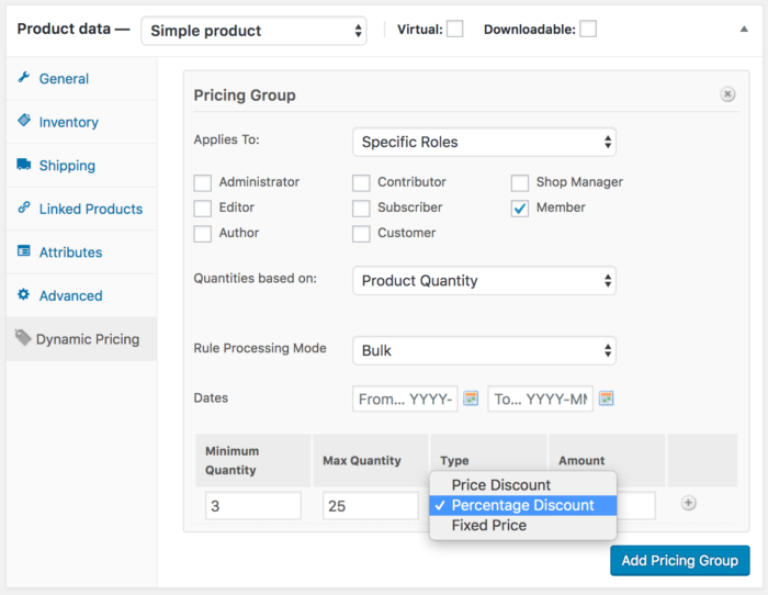 Memberships product dynamic pricing