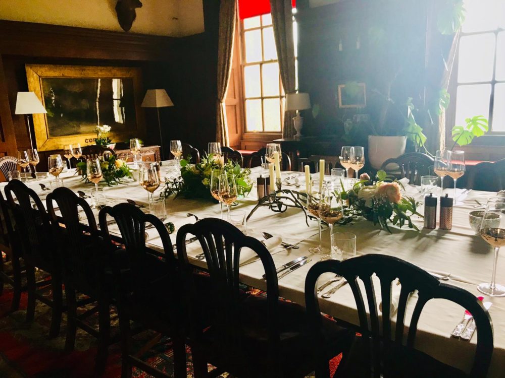 Dinner table set for a medieval feast