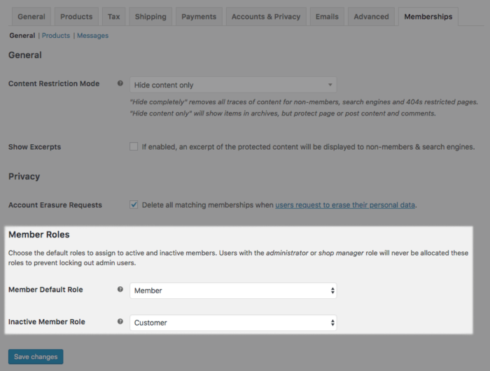 WooCommerce Memberships Role Handler Settings